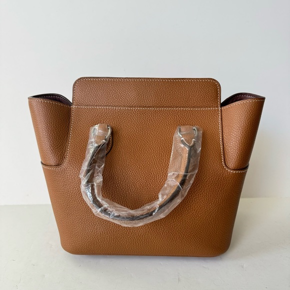 LEATHER INSIDE & OUT | Gold Brown Toolbox Bag Convertible Top Handle Satchel - Picture 5 of 13